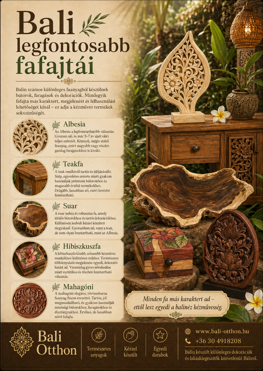 Bali legfontosabb fafajtái
