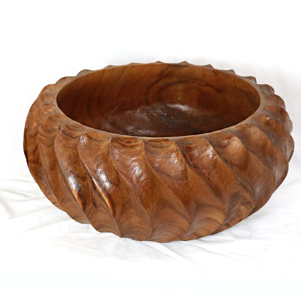 gyönyörű tömörfa tál, 40cm átmérő, csavart design