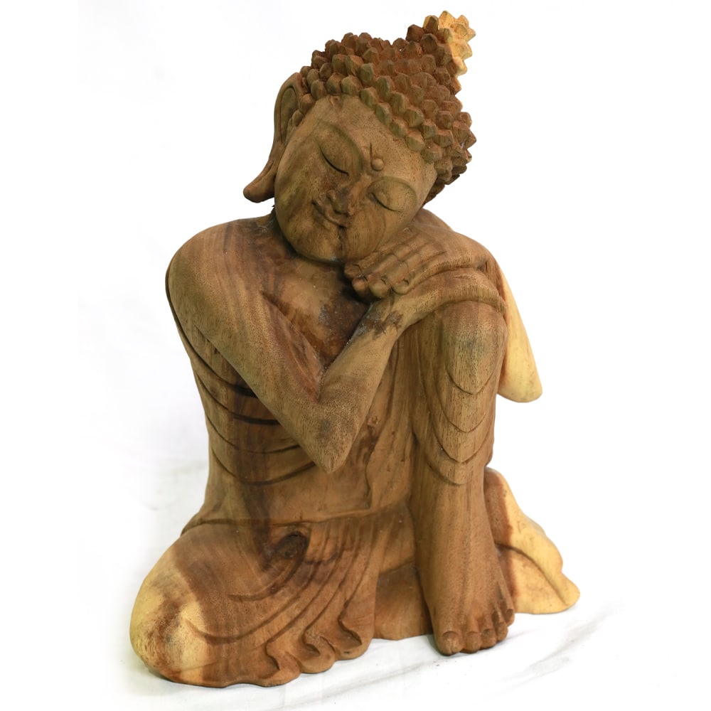 Pihenő Buddha, fából készült szobor, 30cm