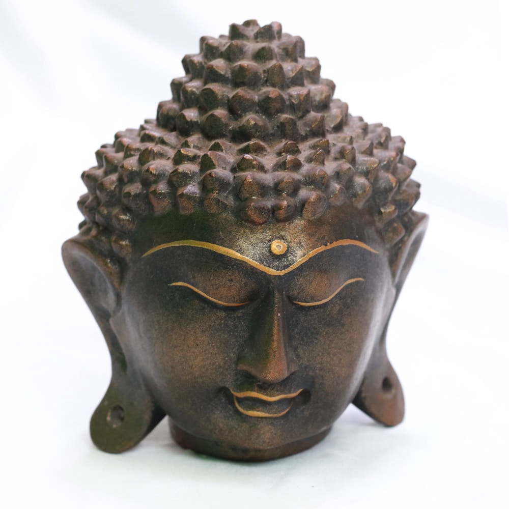 Buddha fej, kicsi, antik, 14cm