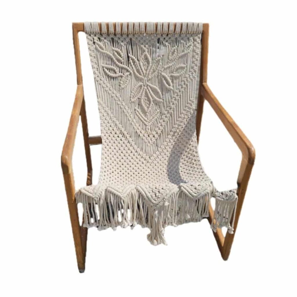 Santai teakfa szék macramé ülőfelülettel