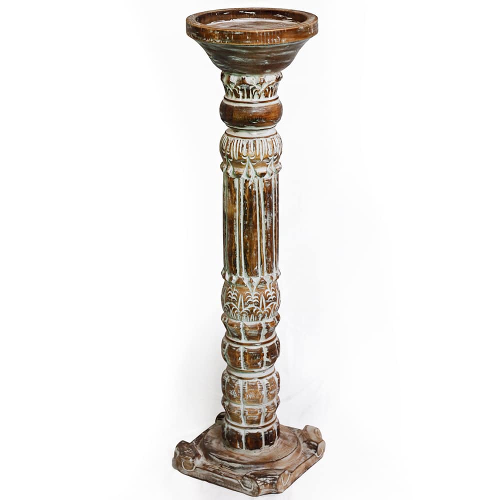 Virágtartó oszlop, sötétbarna, Bali minta, 77cm