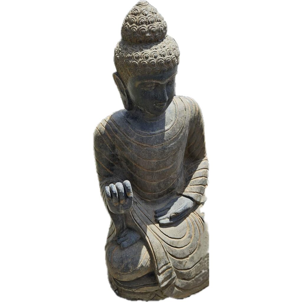 Ülő Buddha, kb. 100cm, felemelt kéz, Riverstone