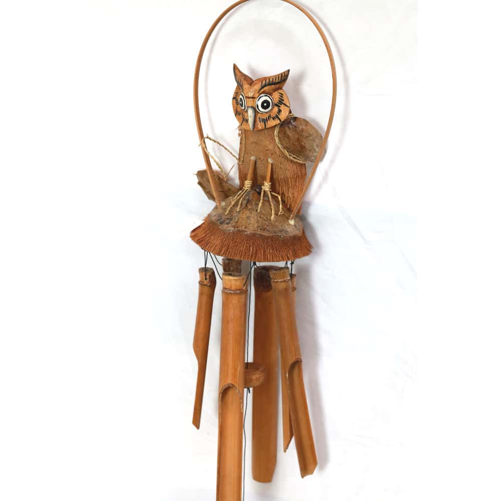 Bambusz szélcsengő bagollyal, 30cm