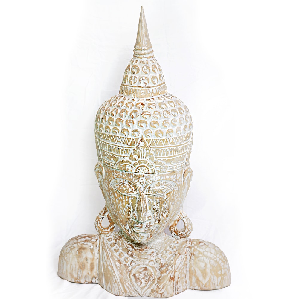 Buddha váll, álló dísz, dekoráció, 88x60cm, white-washed