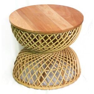 Jam Pasir Rattan asztal Bali-ról: teakfa lap, homokóra forma