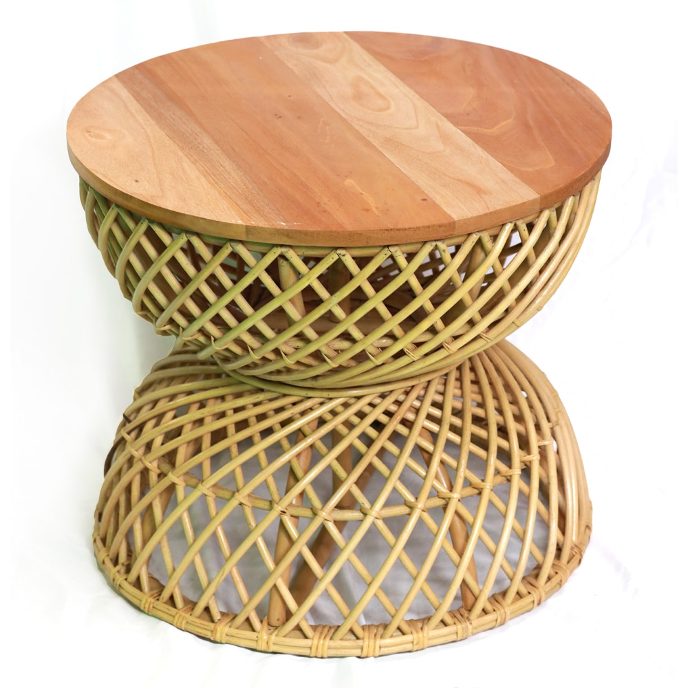 Jam Pasir Rattan asztal Bali-ról: teakfa lap, homokóra forma