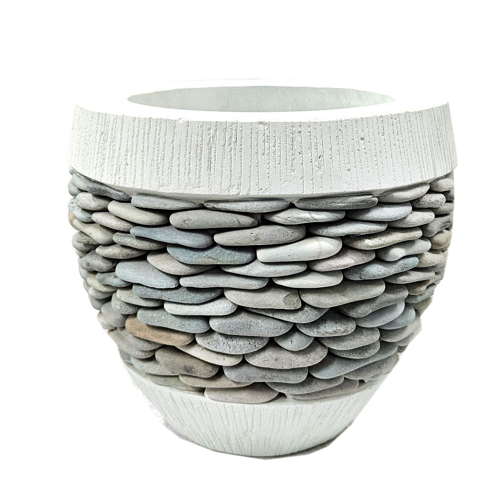 Virágcserép takaró, kövekkel, zöld, 29cm átmérő
