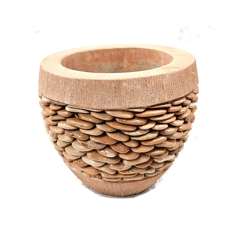 gyönyörű virágtartó kaspó, vörös kavicsokkal, 29 cm átmérővel