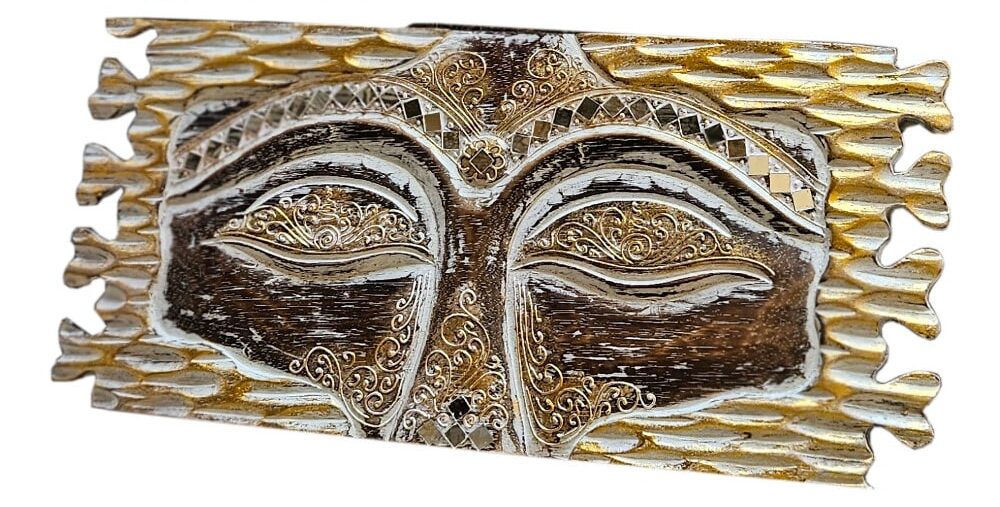 Matajiwa Buddha-szemek sárgaarany textúrával és mozaikkal, 40 × 20 cm