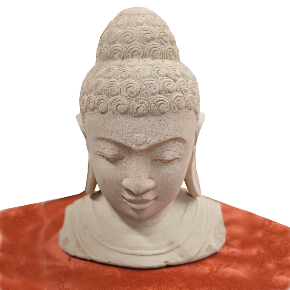 Homokkő Buddha-fej, 27 cm magas, 20 cm széles