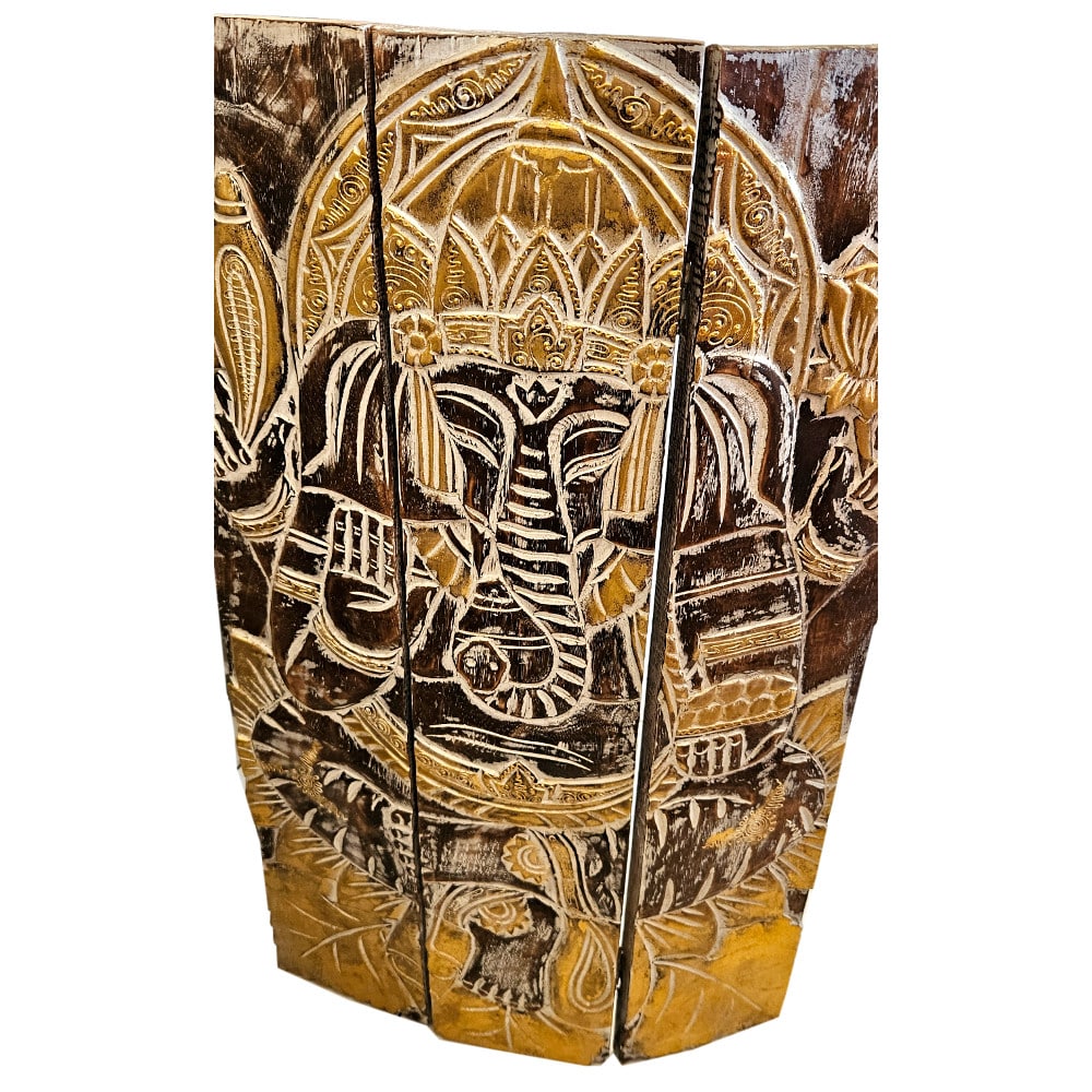 Összecsukható, Albesia fából készült Ganesha triptichon, 100 x 60 cm