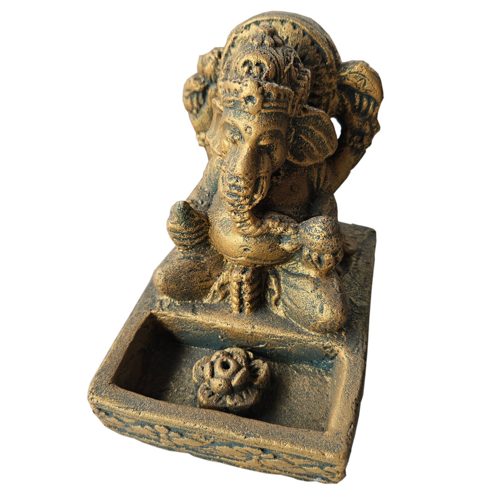Siddhi füstölőpálcika-tartó: Ganesha-figura, beton, bronz, 15 cm