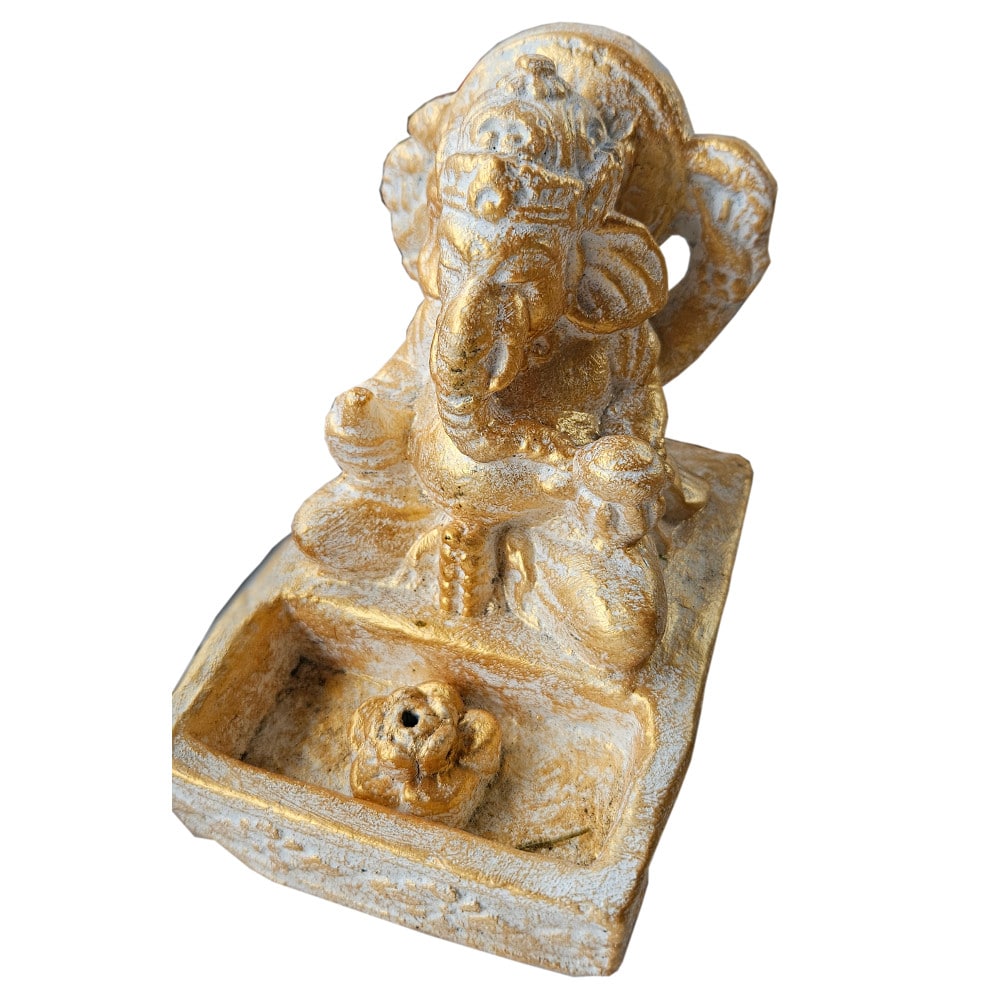 Siddhi füstölőpálca-tartó: Ganesha figura, beton, arany, 15 cm