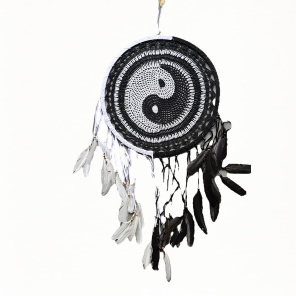 Penjaga Mimpi álomfogó Yin-Yang motívummal pamutból, 115 cm, Ø 50 cm
