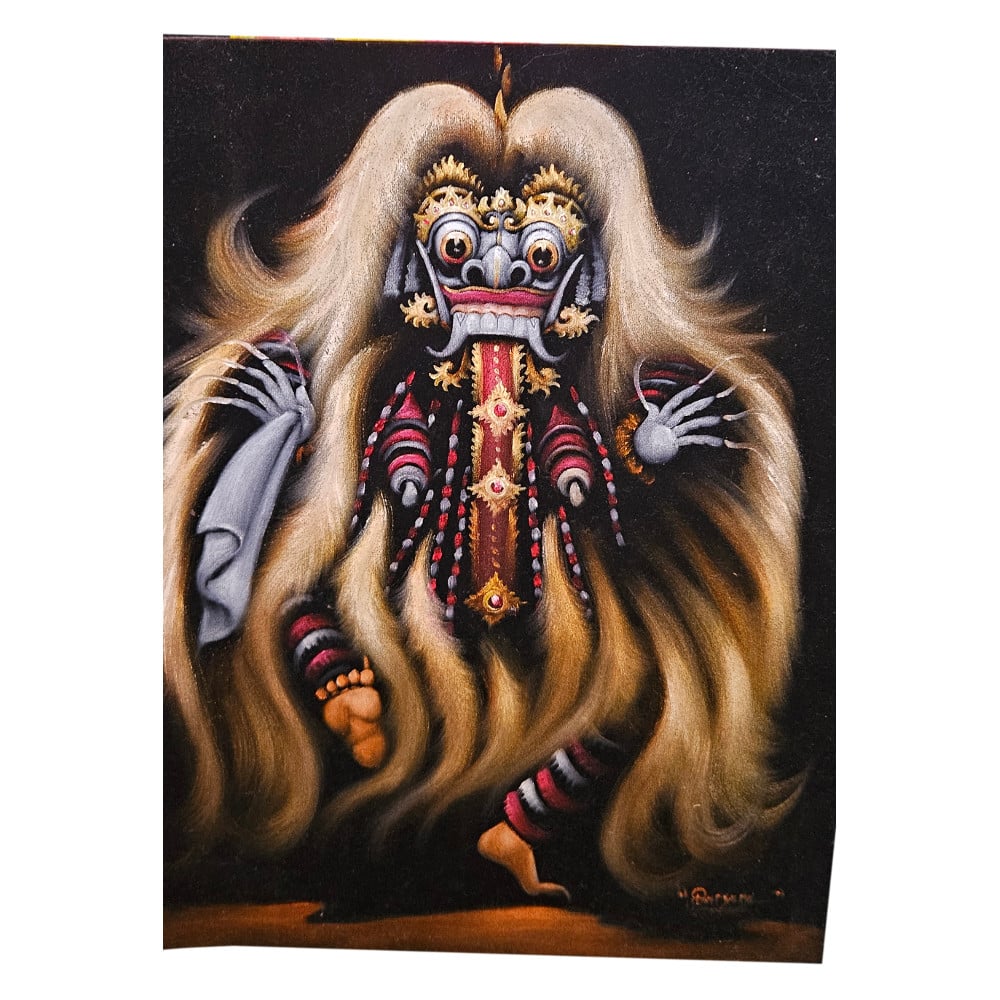 Barong falikép: kézzel festve bársonyra, effektlakkkal, 40 × 50 cm