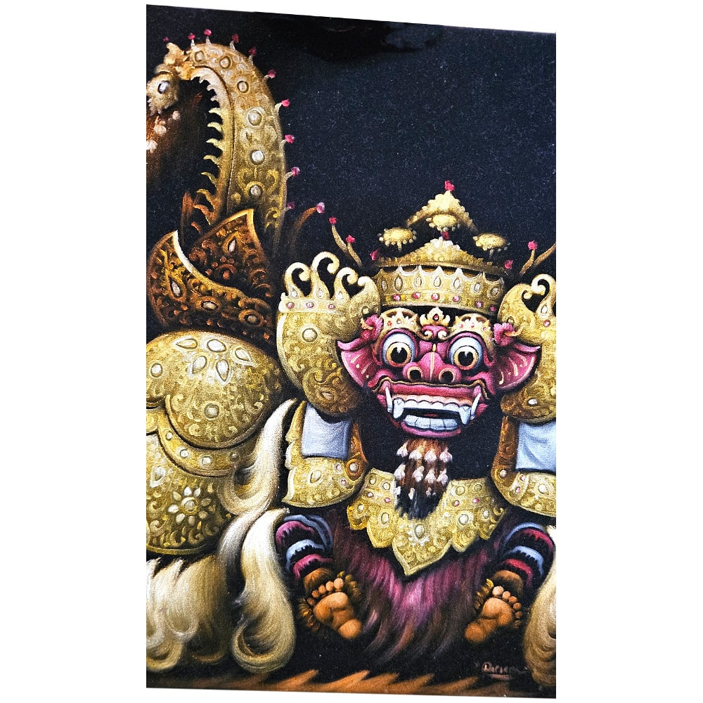 Barong falikép: kézzel festett bársonyra, effektlakkal, 40 × 50 cm