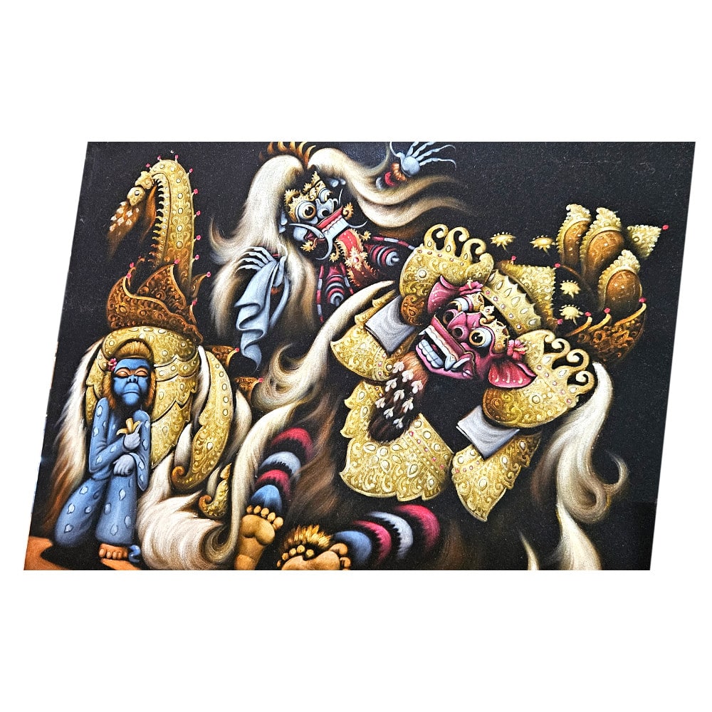 Barong fali kép: kézzel festett bársonyra, effektlakkozással, 90 × 70 cm