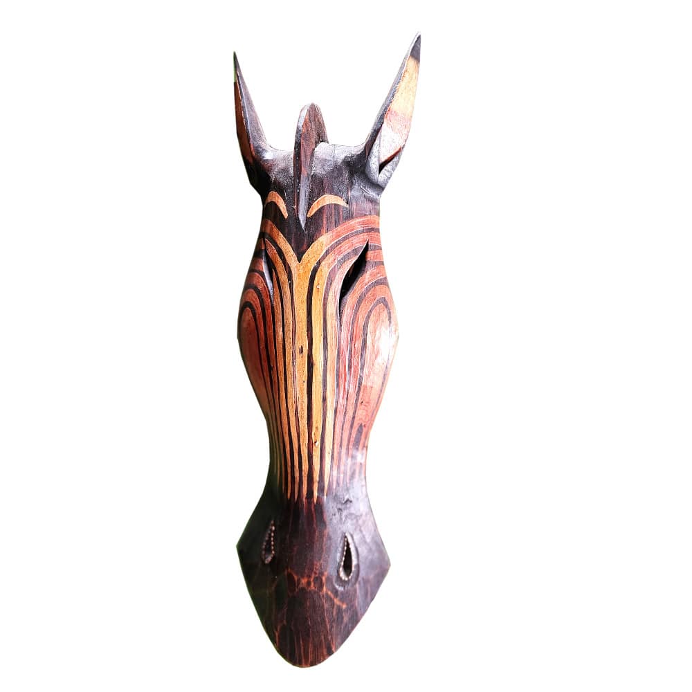 Zebra falimaszk: kézzel faragott Albesia, színes, 60 cm