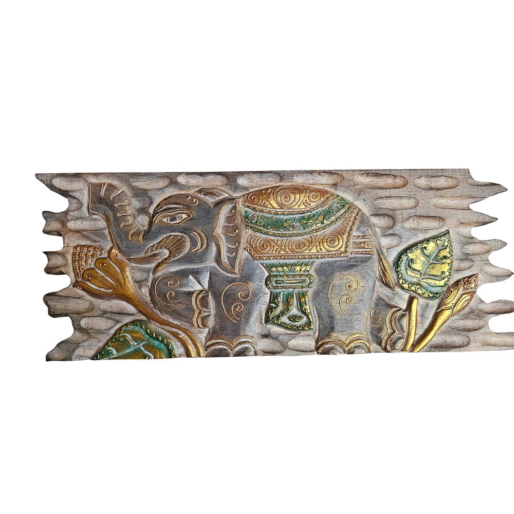 Lakshmi falidekoráció: kézzel faragott, a szerencse szimbóluma, 50 × 19 cm