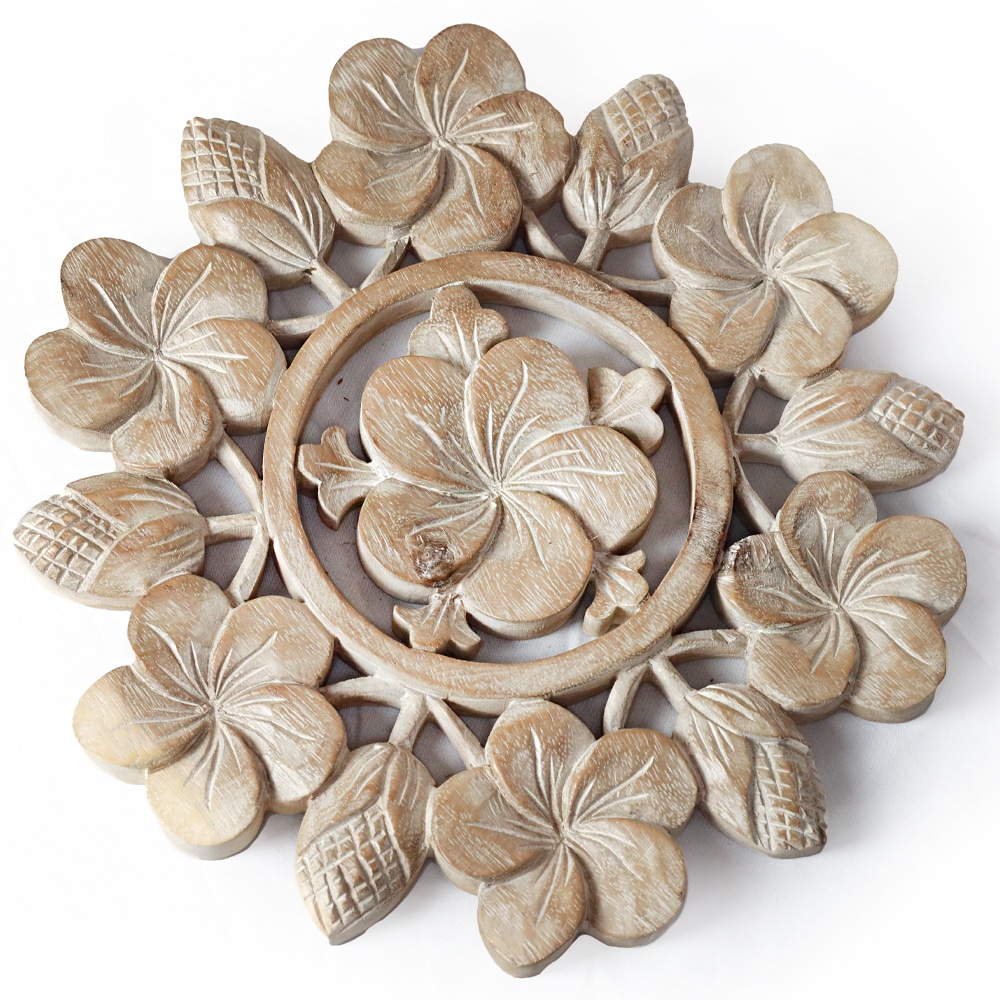 Fali dekoráció, kerek, Frangipani, white washed, 30cm