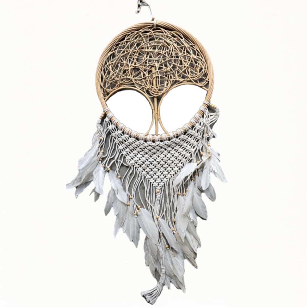 Álomfogó Tree of Life „Penjaga Mimpi” – Rattan + pamut, 115 cm, Ø 44 cm