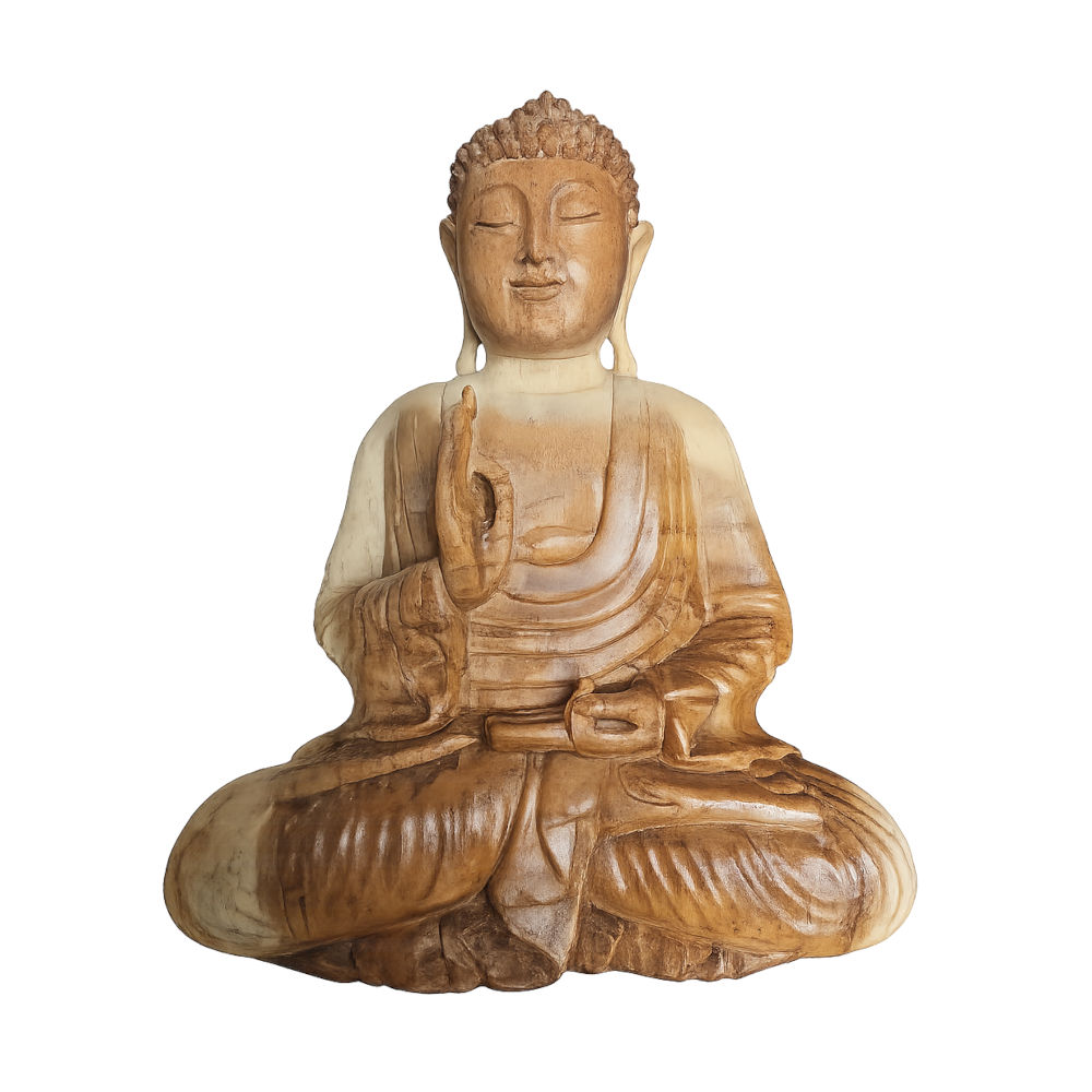 Abhaya Buddha természetes faoptikában, 40 cm