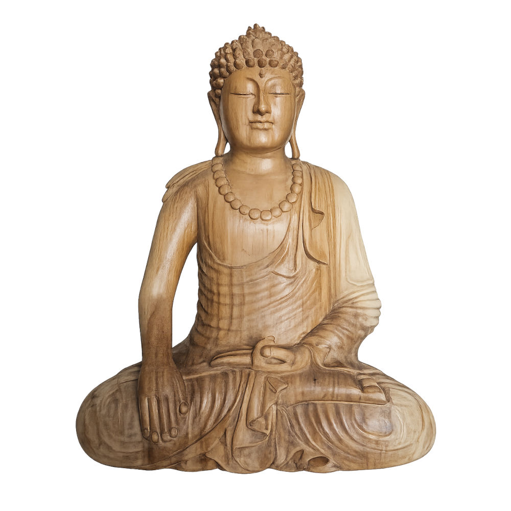 Bhumisparsha Buddha természetes faoptikában, 40 cm
