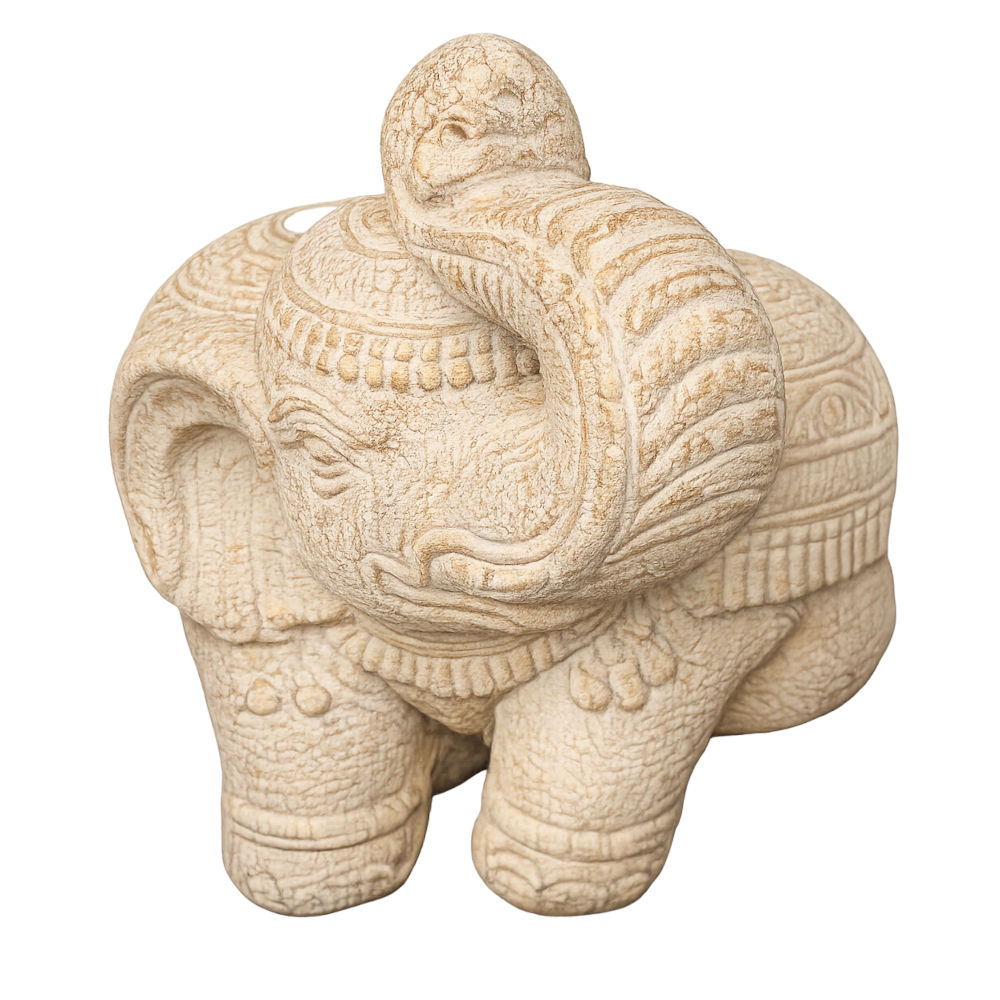 Gajah Emas elefánt formájú napernyőtartó, bézs-arany, kb. 25 kg
