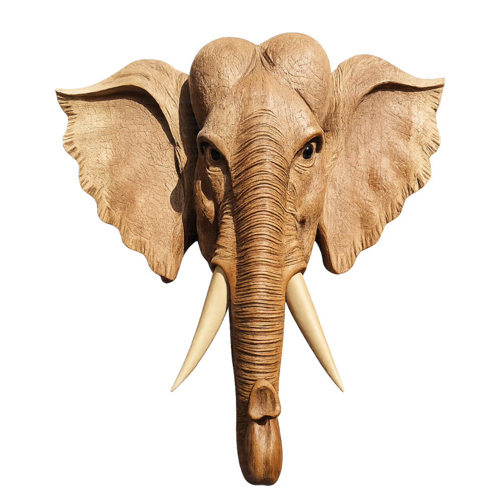 Gajah Kepala fa elefánt falimaszk, kézzel faragott, 60 cm