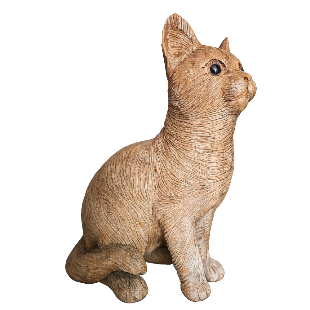 Kucing macskafigura fából, kézzel faragott, 30 cm