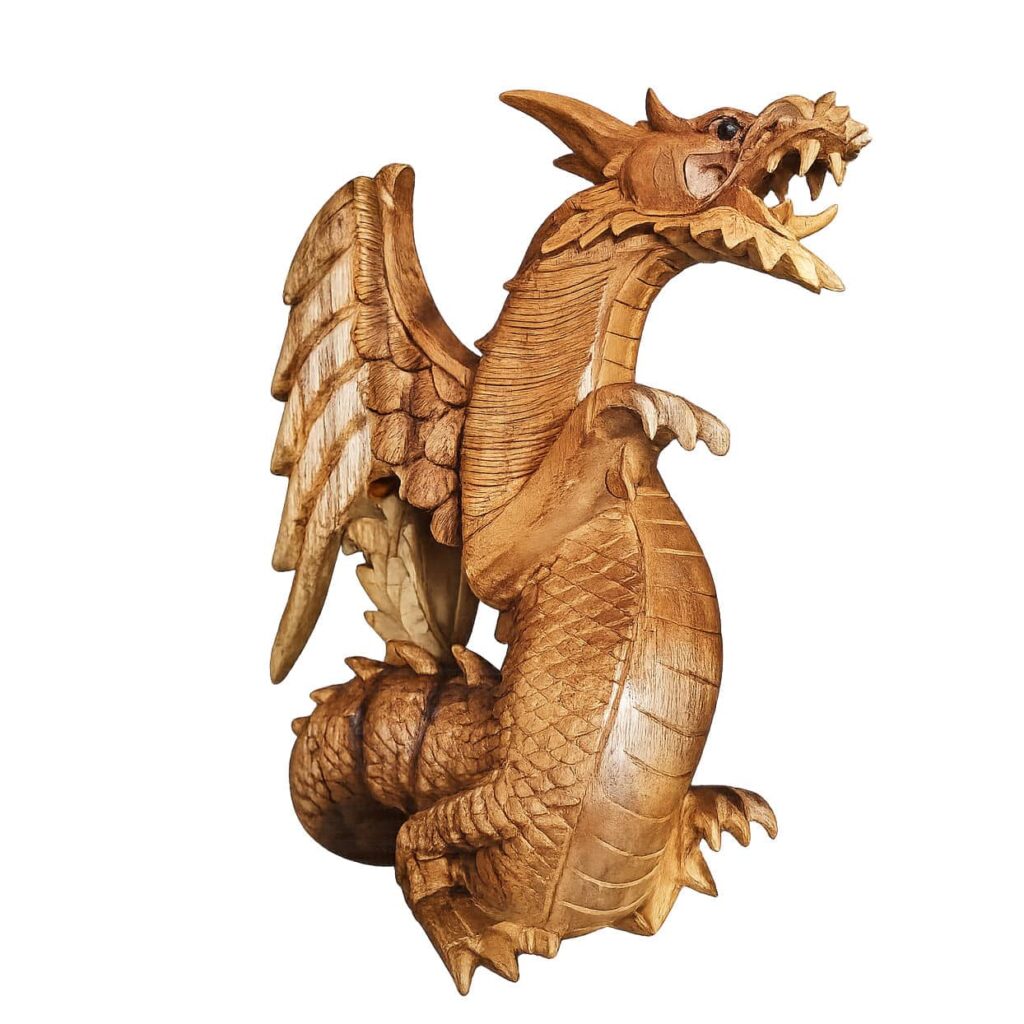 Naga sárkány szobor fából, kézzel faragott, 32 cm